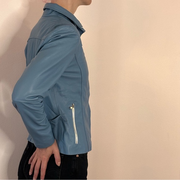 HOPE blue faux leather moto jacket size small - Picture 2 of 7